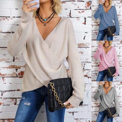 Women's wrap sweater with plunging V-neck and relaxed fit Lune London
