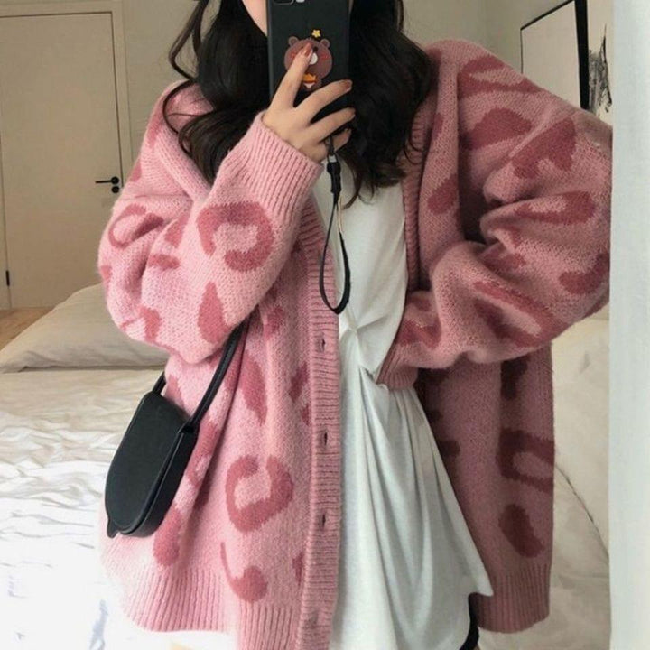 Cardigan long en poils longs pour femmes avec motif léopard Chic & Stil