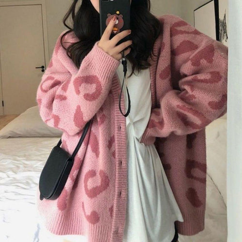 Cardigan long en poils longs pour femmes avec motif léopard Chic & Stil