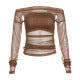 Ladies Elegant Long Sleeve Top with Transparent Mesh and Ruching Lune London
