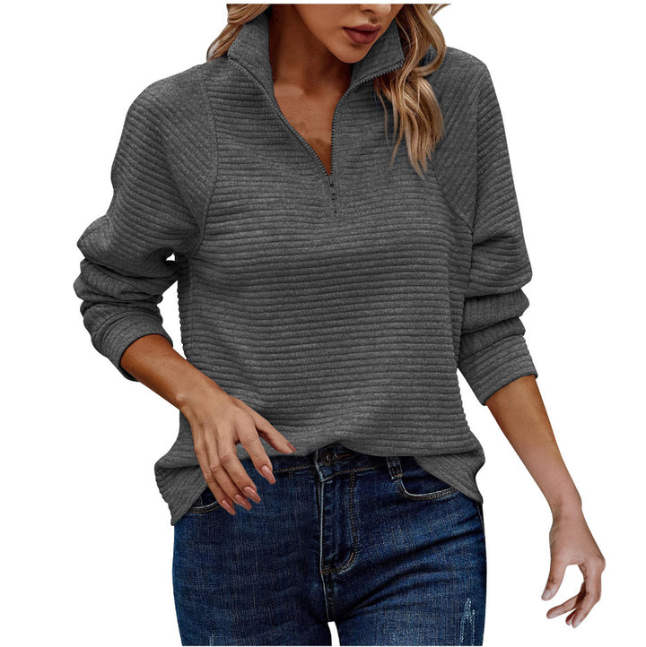 Waffle sweater with high collar and zip for women Lune London