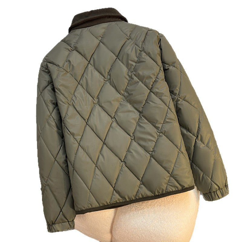 Ladies quilted jacket slightly insulated with contrasting collar and practical pockets Lune London