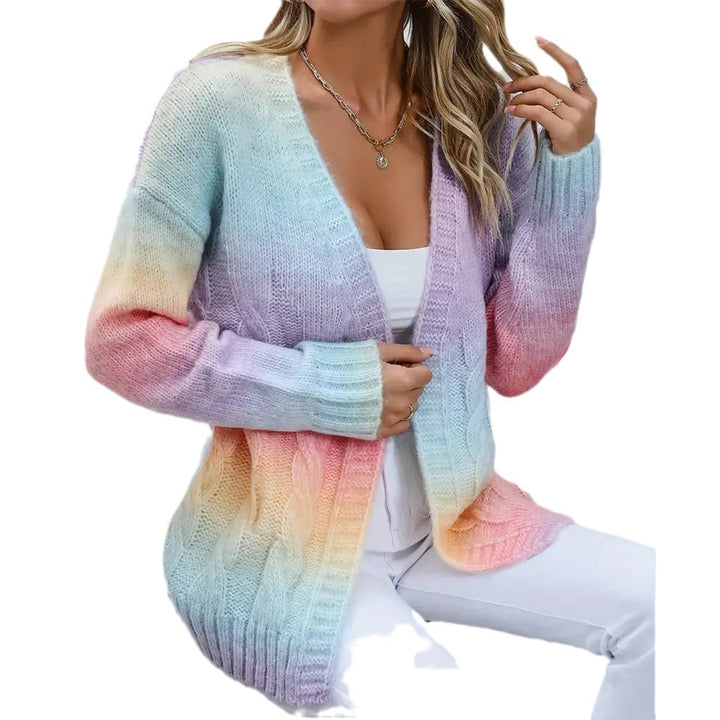 Women's casual knit cardigan with gradient colors and open edges Chic and Style