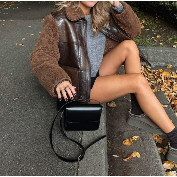 Ladies Oversized Chic Style Synthetic Leather Jacket