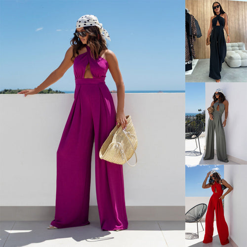 Ladies backless wide leg jumpsuits Lune London