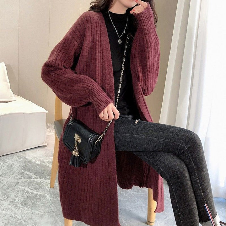 Striped chunky knit cardigan for women with an open cut and long sleeves Lune London