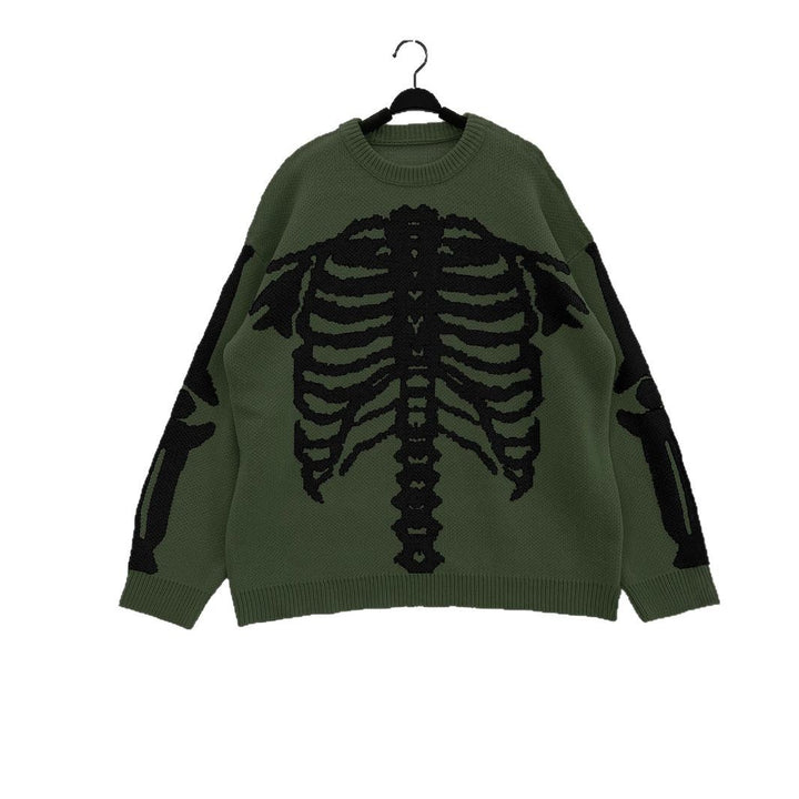 Ladies Oversized Sweater with Chic Skeleton Print and Style
