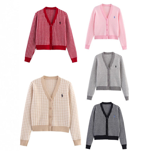 Women's knitted jacket with plaid pattern and button details Lune London