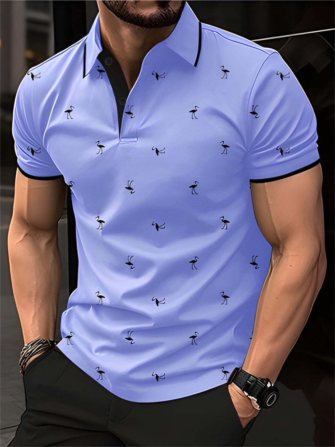 Short sleeve polo shirt for men with Lune London pattern