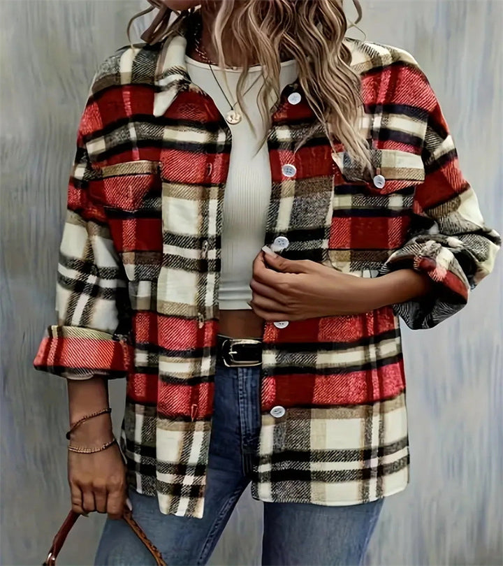 Plaid flannel jacket for women with pockets and tasteful buttonhole Lune London