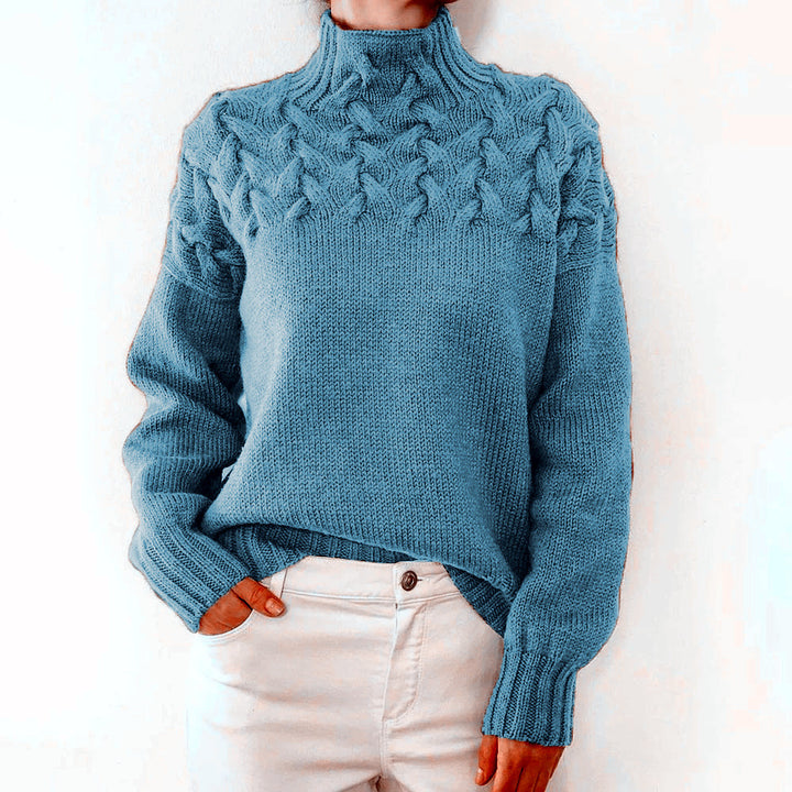 Knit sweater for women with high collar and trendy twisted pattern Lune London
