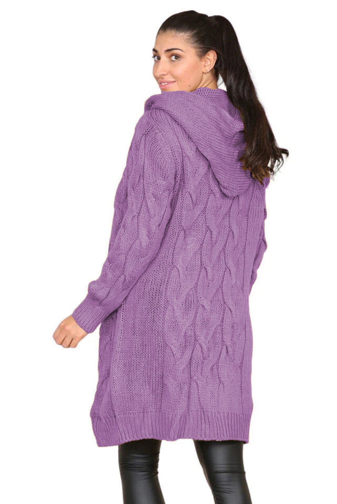 Women's knitted coat with hood and cable pattern Lune Londonl