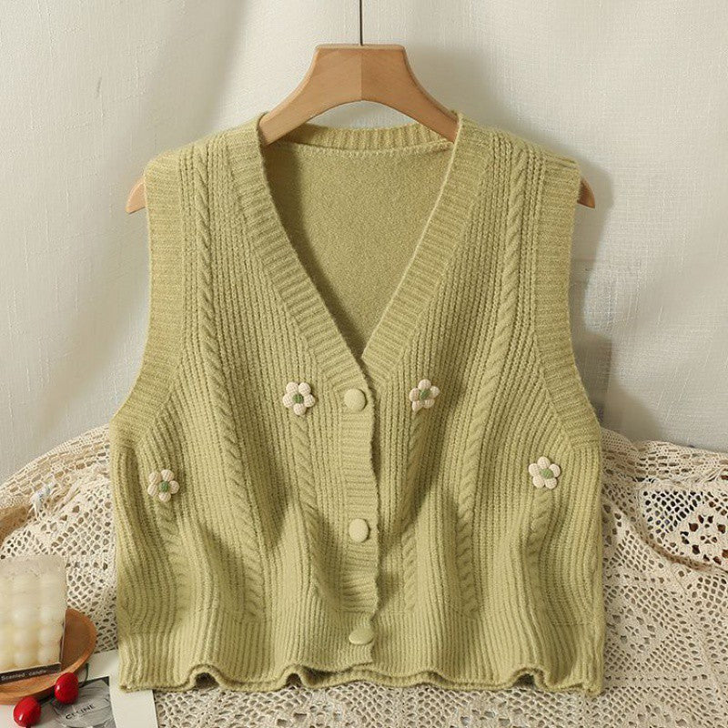 Women's knitted vest with floral appliqués Lune London