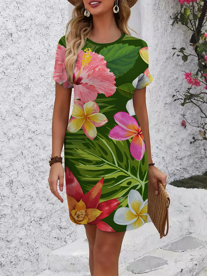 Women's casual T-shirt dress with colorful floral pattern and comfortable fit Lune London