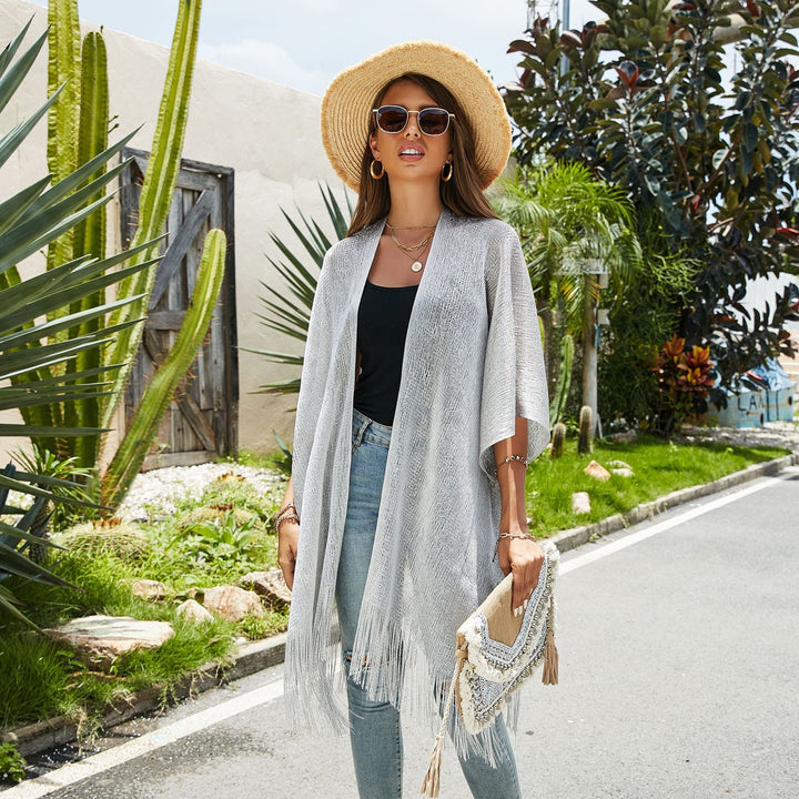 Women's Fringe Kimono Made of Transparent, Airy Structure Chic und Stil