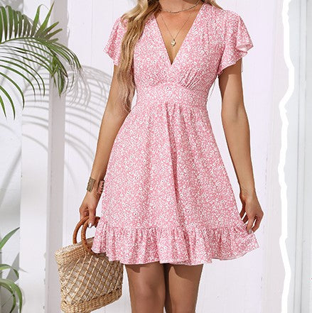 Robe femme à col V avec jupe fluide et détails volantés Chic & Stil