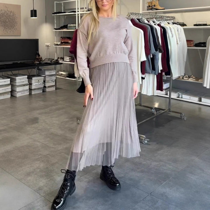 Women's Elegant Pleated Skirt and Sweater Set Lune London