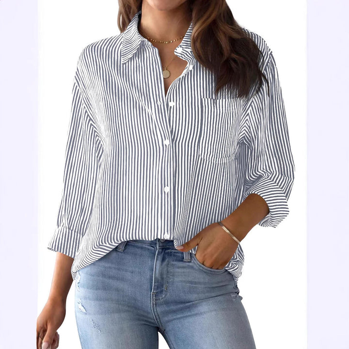 Ladies Loose Striped Shirt with Chest Pocket and Roll-up Sleeves Lune London
