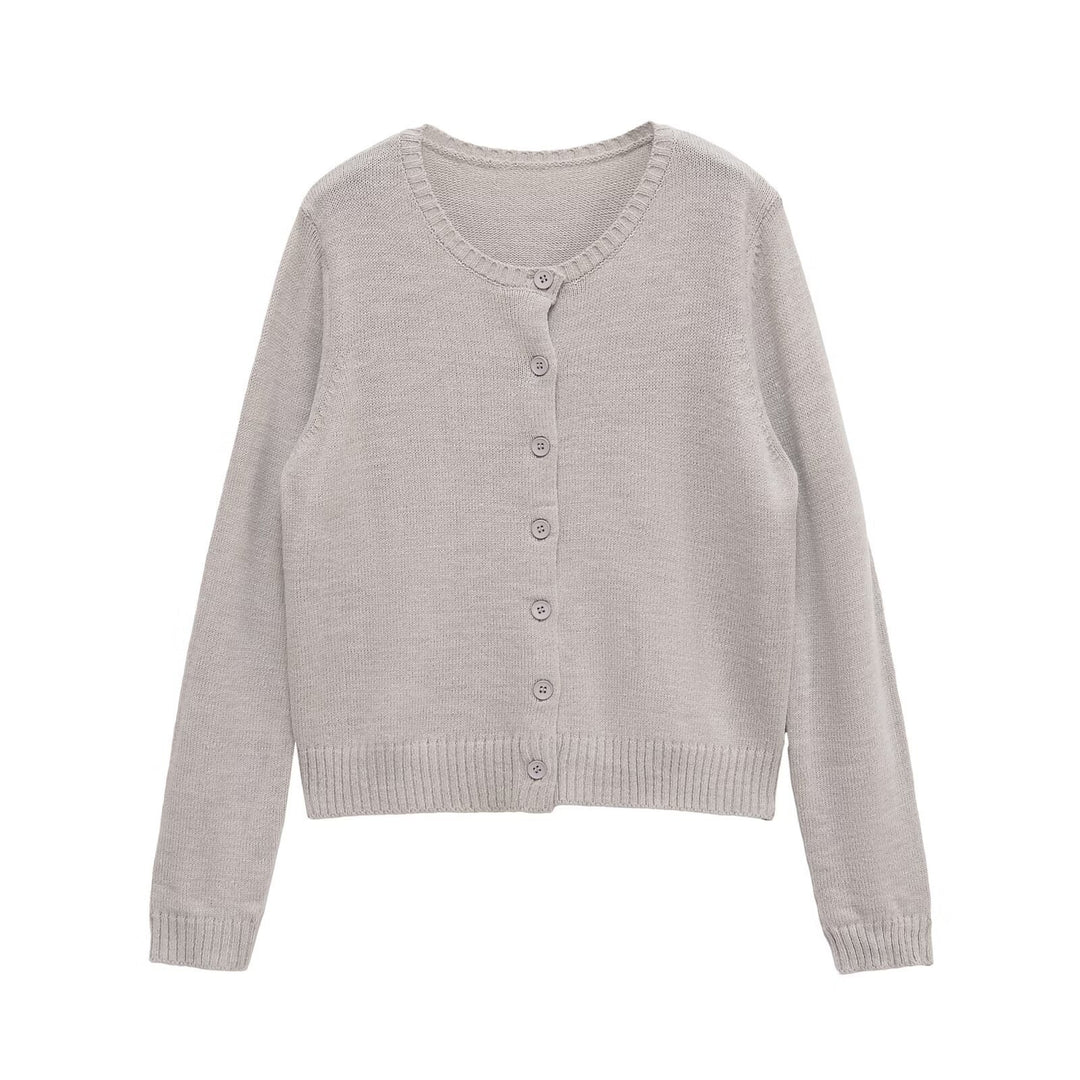 Fine knit jacket for women with continuous button placket and soft round collar Lune London