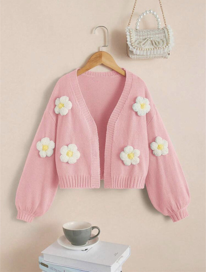 Short jacket for women with playful flower appliqués Lune London