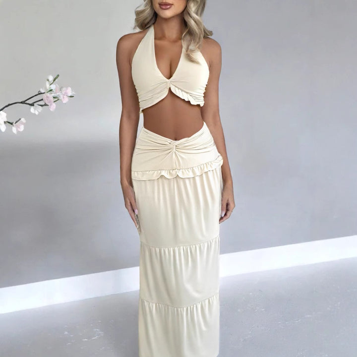 Women’s Maxi Skirt with Crop Top Design and Ruffle Details Lune London