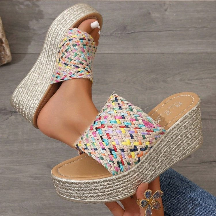 Women's platform sandals with woven upper and non-slip sole Lune London