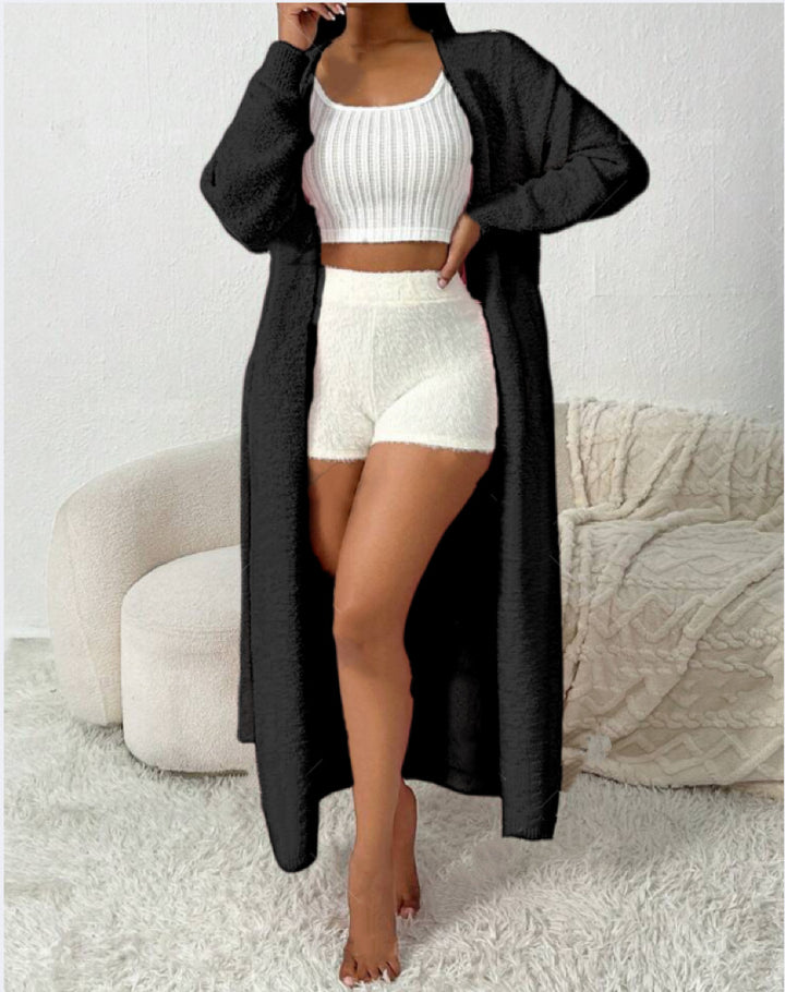 Ladies Long, soft cardigan with tie belt and V-neck Lune London