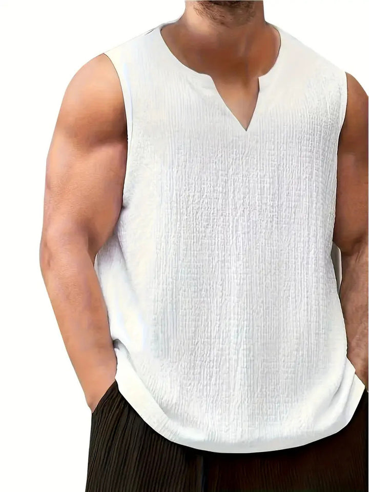 Sleeveless T-shirt for men with textured design and V neck Lune London