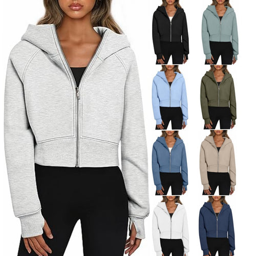 Ladies Crop Sweat Jacket with Zipper and Hood Lune London