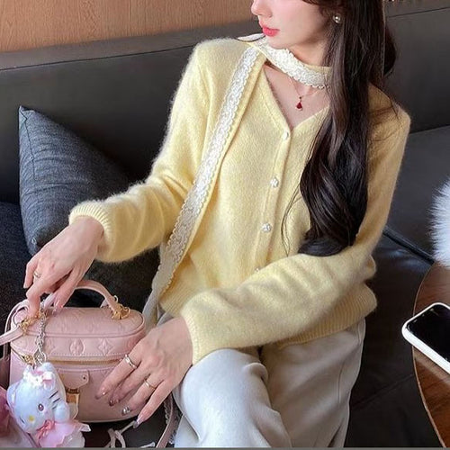 Knit jacket for women with decorative lace details Lune London