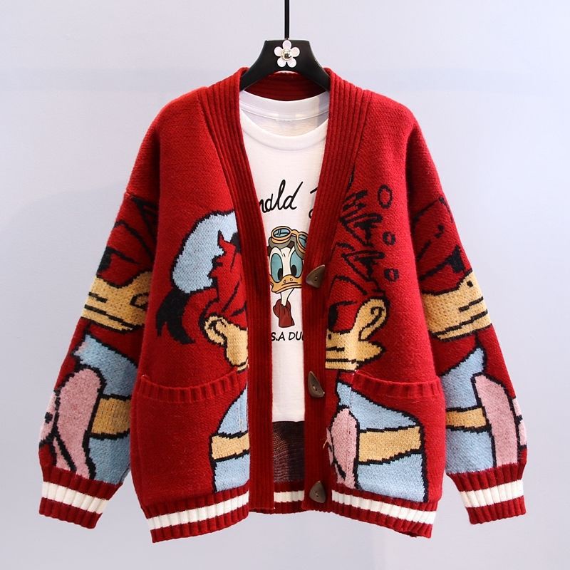 Ladies cartoon design knitted vest with wide sleeves and pockets Lune London