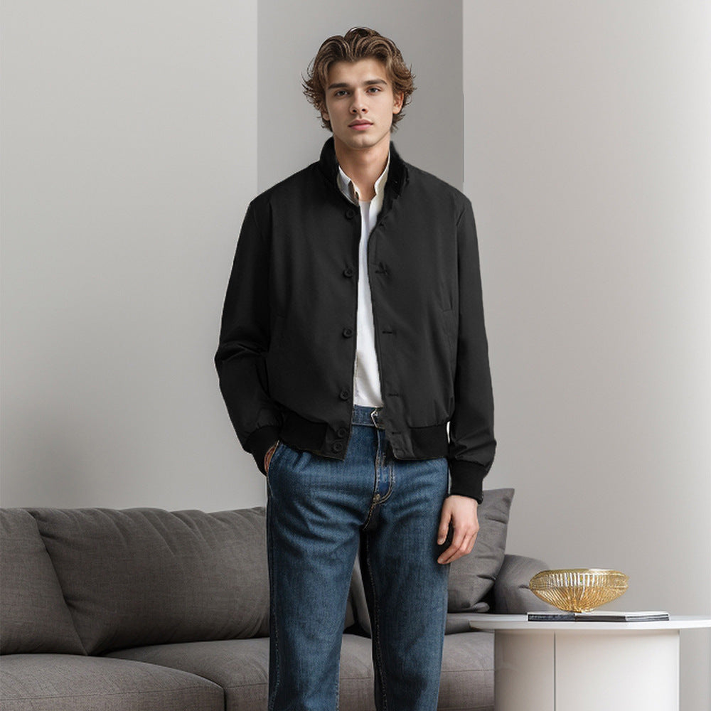 Trendy transitional jacket for men with multifunctional pockets and a high collar Lune London