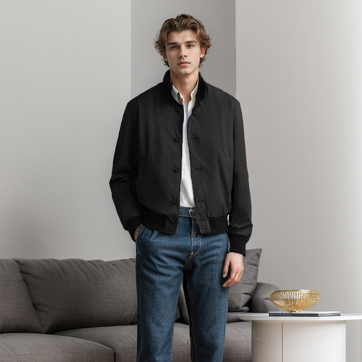 Trendy transitional jacket for men with multifunctional pockets and a high collar Lune London