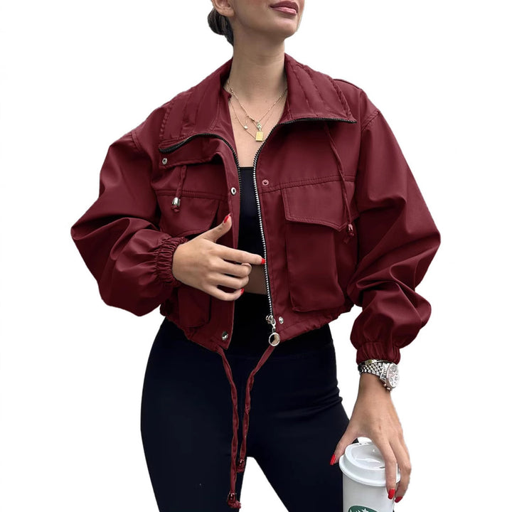 Lune London women's cropped leisure jacket with practical details and drawstring