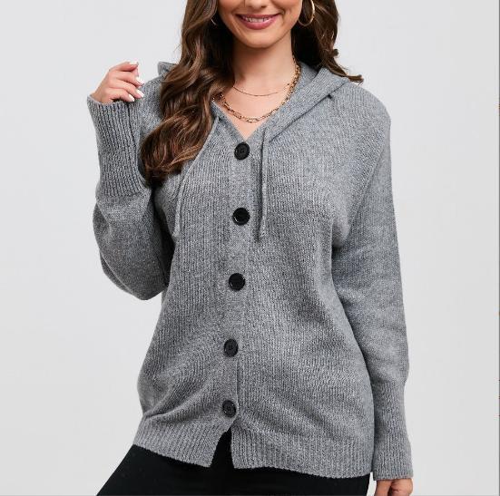 Women's knitted jacket with hood and button closure Lune London