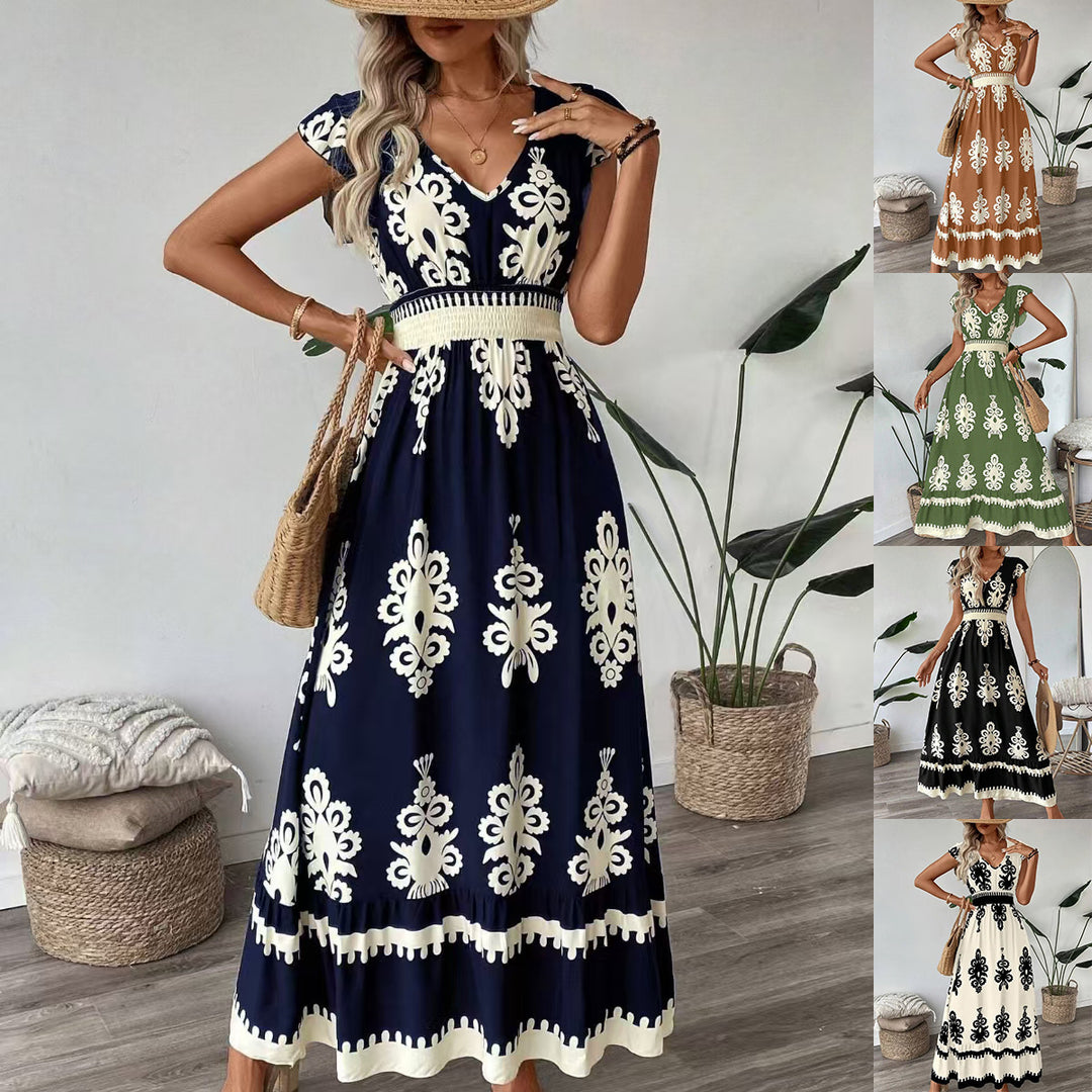 Bohemian floral maxi dress for women with short sleeves Lune London