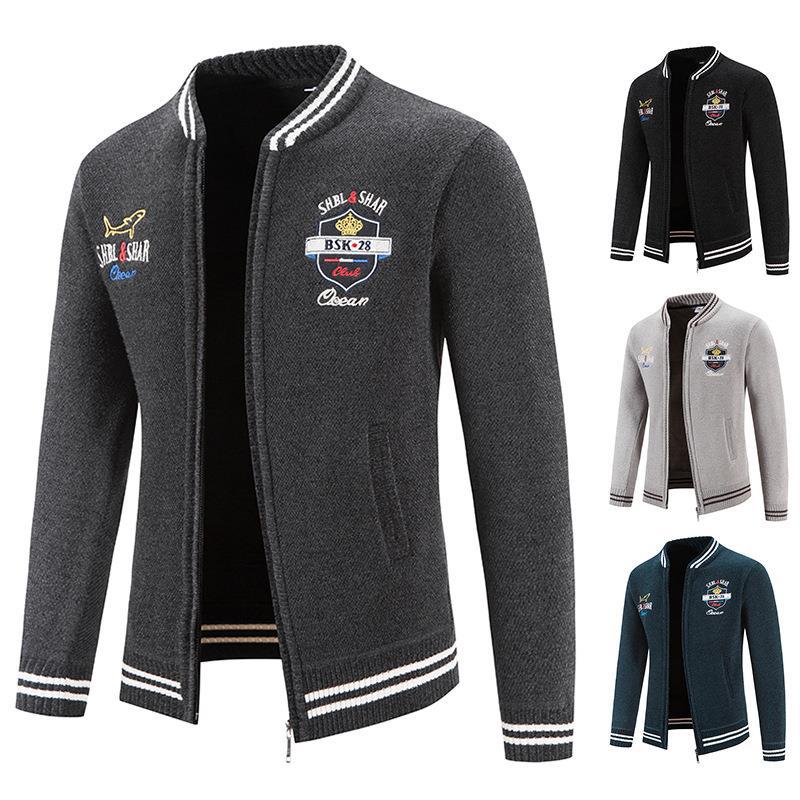 Knitted sports jacket for men with high collar and varied embroidery Lune London