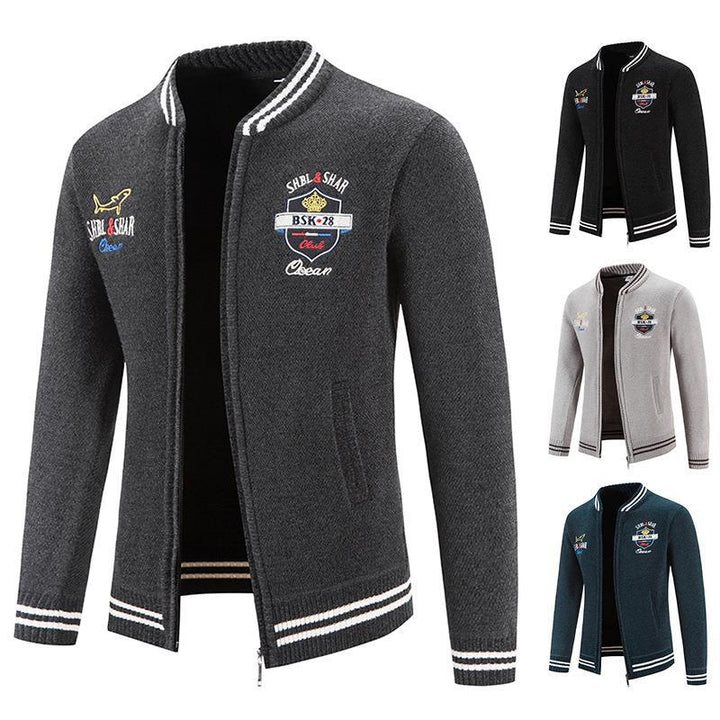 Knitted sports jacket for men with high collar and varied embroidery Lune London