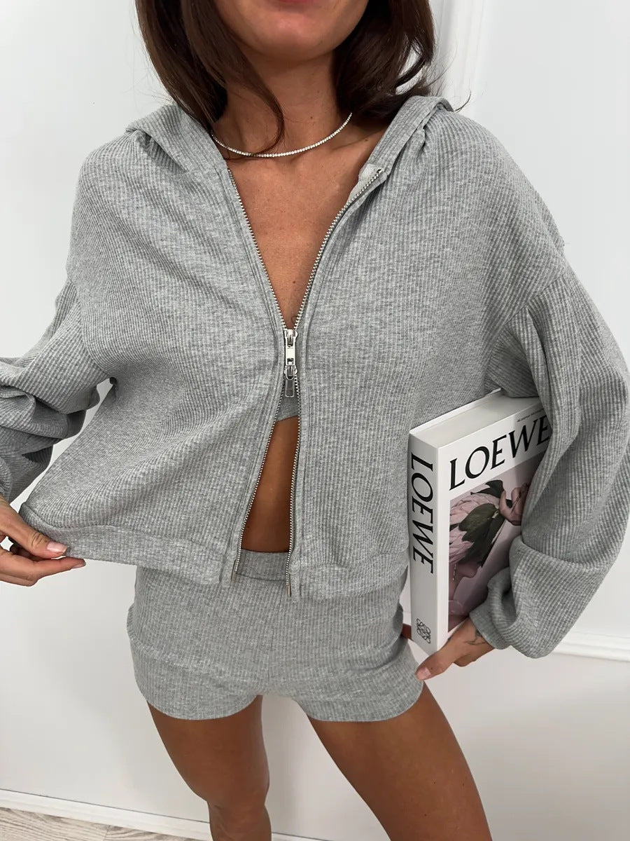 Casual set for women with short hoodie and fitted mini skirt Lune London