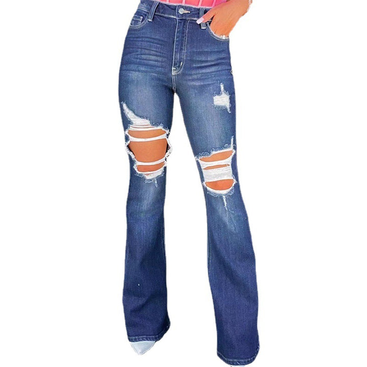 Ladies Flared Jeans with fashionable destroyed effects and high waist Lune London