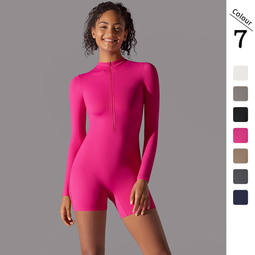 Women's Ribbed Beach Suit with Round Neckline and Zipper Lune London