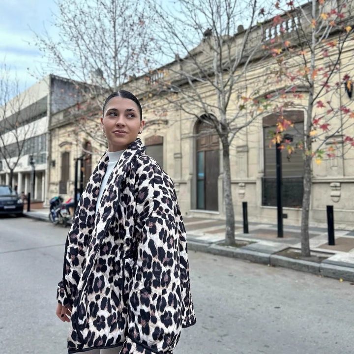 Women's leopard print bomber jacket with a stylish cut and practical pockets Lune London