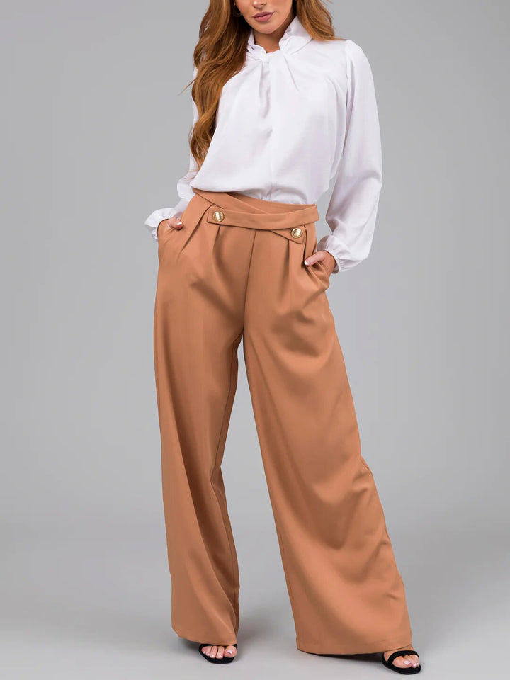Elegant ladies' blouse with high collar and wide pants Lune London