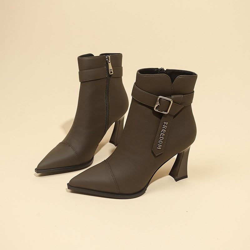 Ladies elegant ankle boots with high heels and trendy strap Lune London
