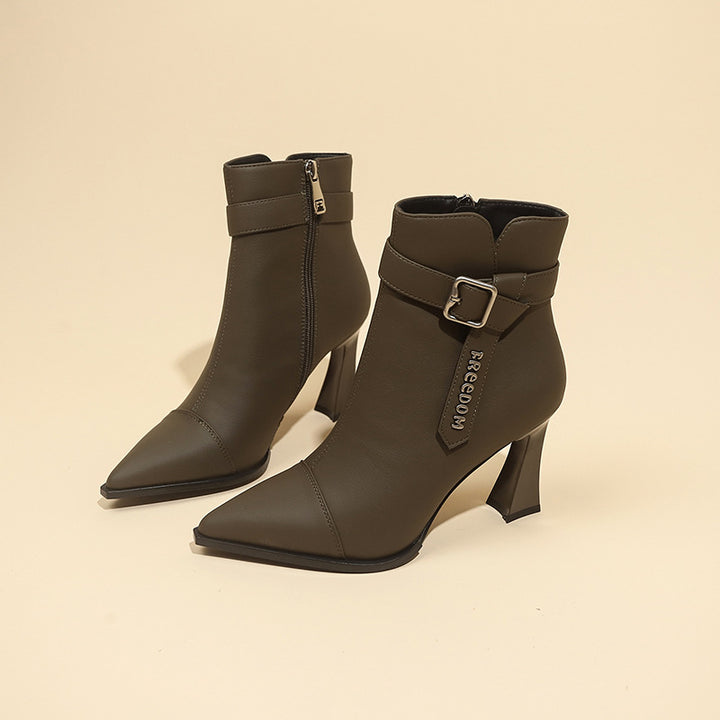 Ladies elegant ankle boots with high heels and trendy strap Lune London