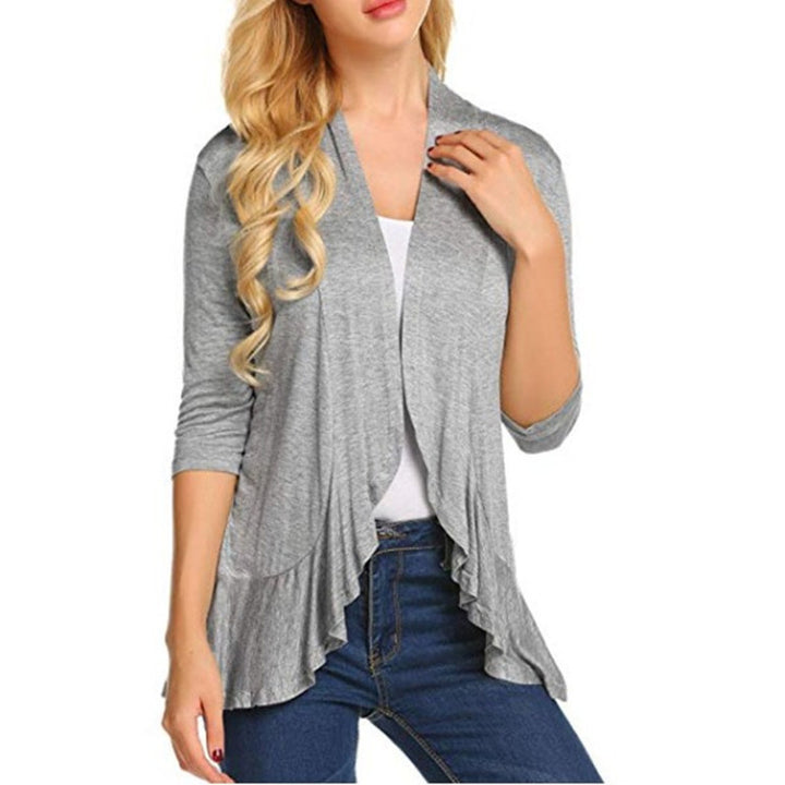 Women's Fashionable Cardigan with Asymmetrical Cut and Flutter Details Chic & Stil