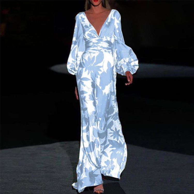 Maxi dress for women with deep V-neck and voluminous sleeves Lune London