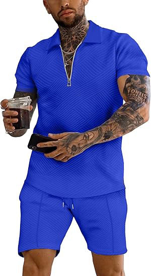 Men's trendy short-sleeve top with textured design and matching shorts Lune London