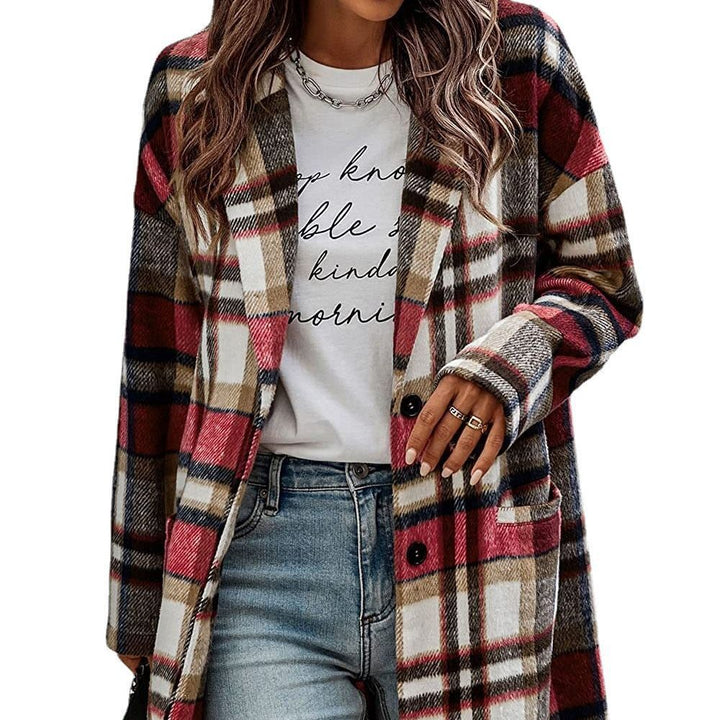 Ladies Trendy Checkered Coat with Deep Collar and Practical Pockets Lune London