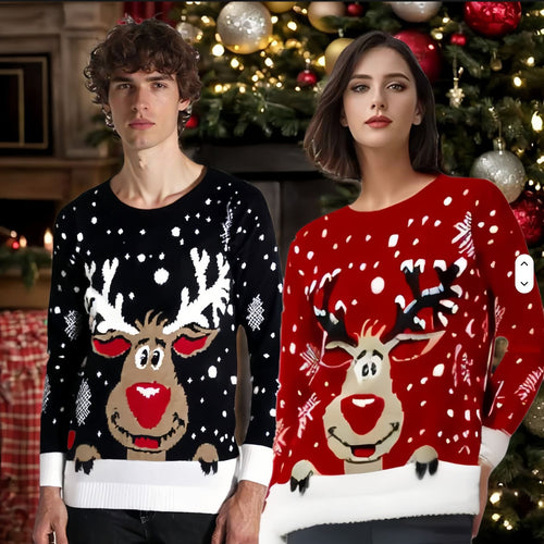 Christmas wool sweater for women with festive reindeer pattern and 3D effects Lune London